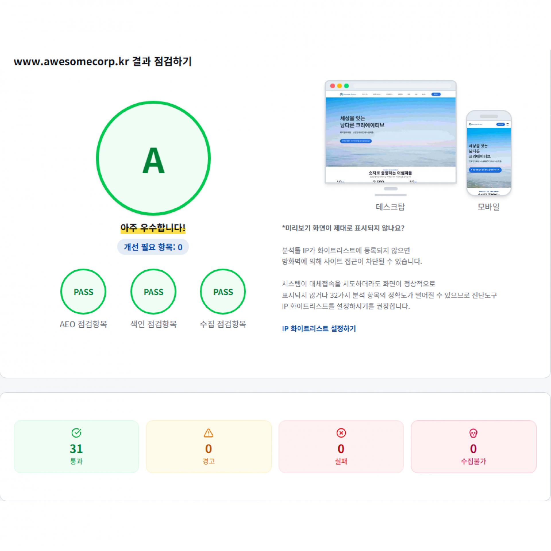 폴인애드 솔루션 적용 후 A등급 진단 결과